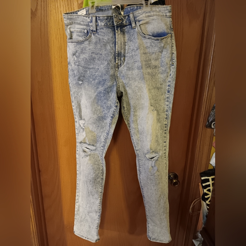 PacSun Men's Light Blue Acid Wash Distressed Skinny Jeans
